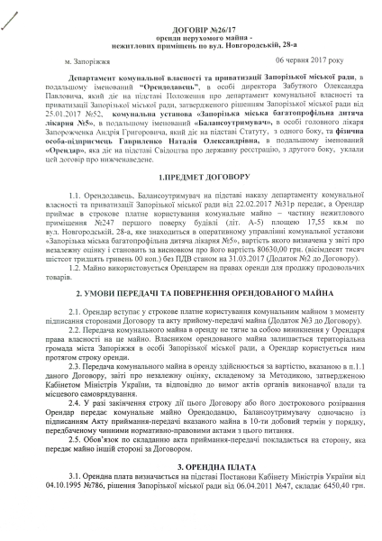 Договір оренди Новгородська, 28а ФОП Гавриленко Н.О.