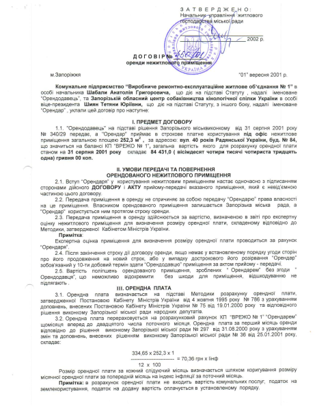 Договір оренди майна по вул. Незалежної України, 84 зі змінами