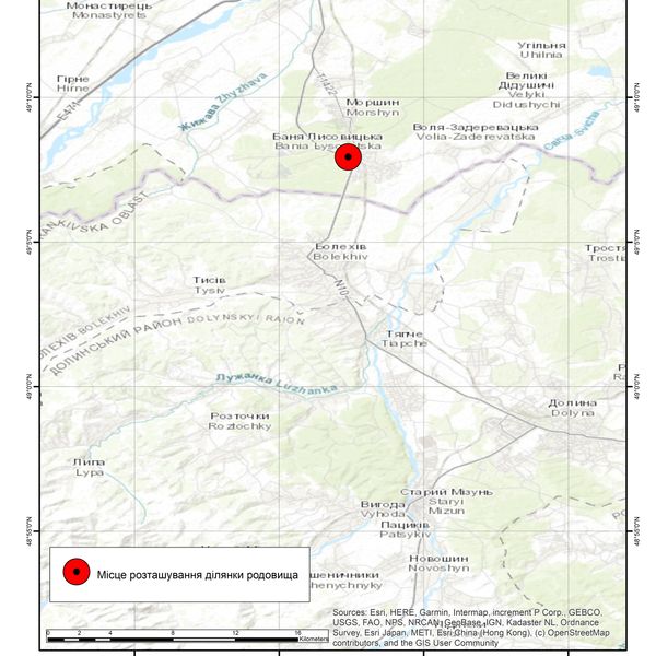 Ділянка «Баня» (свердловини №№3ре, 2ре, 4р) Моршинського родовища оглядова карта.jpg